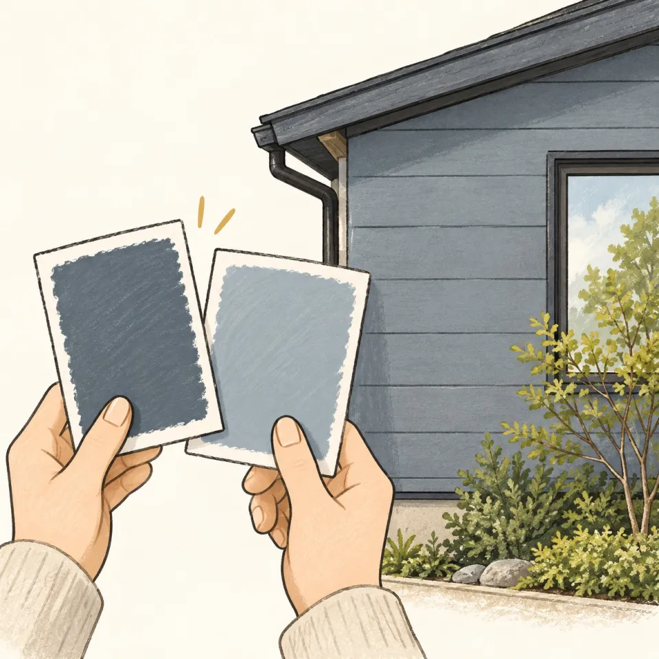 色見本と外壁の違いを確認するイラスト